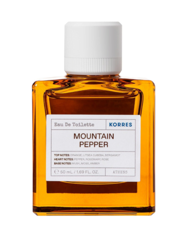 Korres Mountain Pepper Eau de Toilette 50ml Spray - Refreshing unisex fragrance with spicy notes for a vibrant and invigorating scent experience.