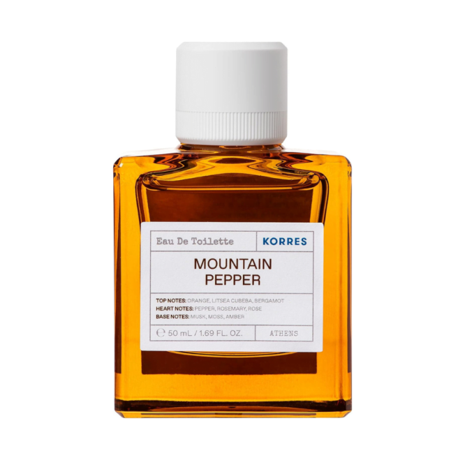 Korres Mountain Pepper Eau de Toilette 50ml Spray - Refreshing unisex fragrance with spicy notes for a vibrant and invigorating scent experience.