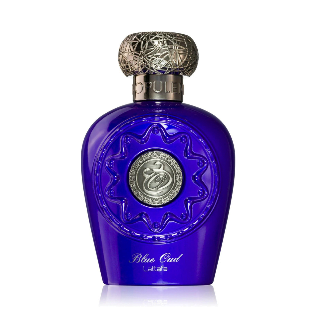 Lattafa Perfumes Blue Oud Eau de Parfum 100ml Spray: A luxurious fragrance blending woody and floral notes for a captivating scent experience.