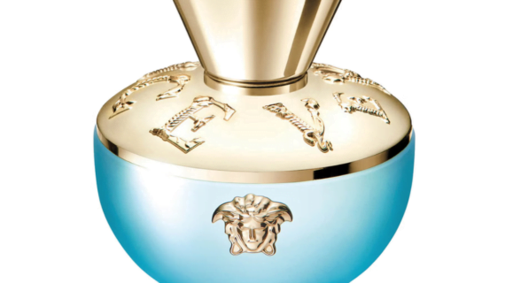 Versace Pour Femme Dylan Turquoise Eau de Toilette 50ml Spray bottle showcasing vibrant turquoise design