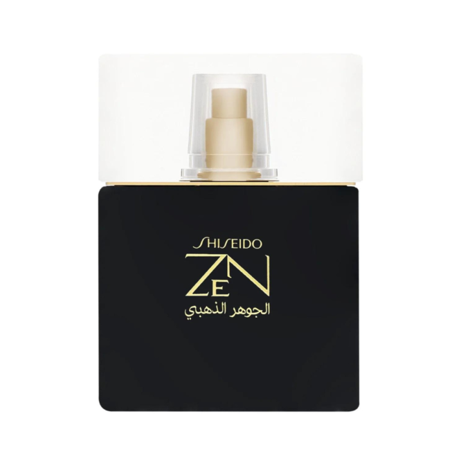 Shiseido Zen Gold Elixir Eau de Parfum 100ml spray bottle featuring a luxurious design