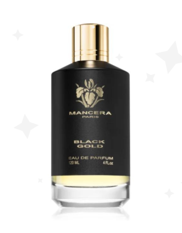 Mancera Black Gold Eau de Parfum 120ml spray bottle showcasing luxurious fragrance combination of floral