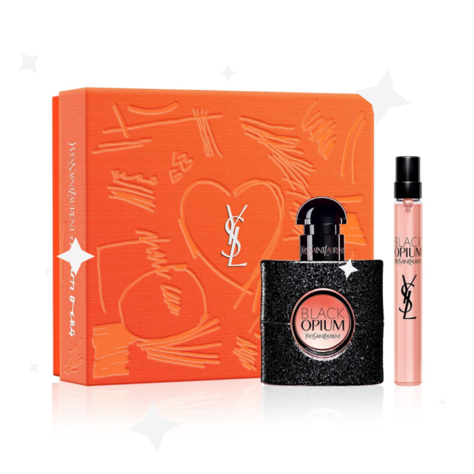 Yves Saint Laurent Black Opium Gift Set featuring 30ml EDP and 10ml EDP – a luxurious fragrance duo perfect for her