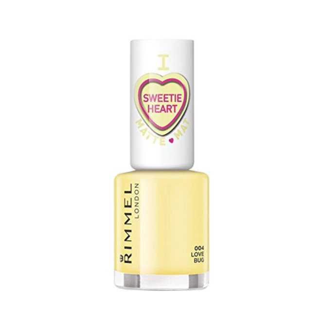 Rimmel Sweetie Heart Velvet Matte Nail Polish in Love Bugs - 8ml bottle showcasing a vibrant