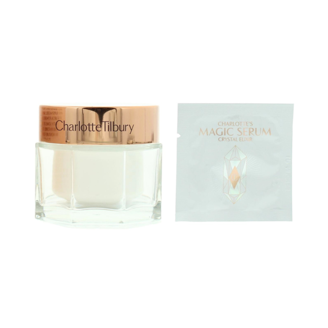 Charlotte Tilbury Magic Cream 50ml and 1ml Magic Serum Crystal Elixir for radiant