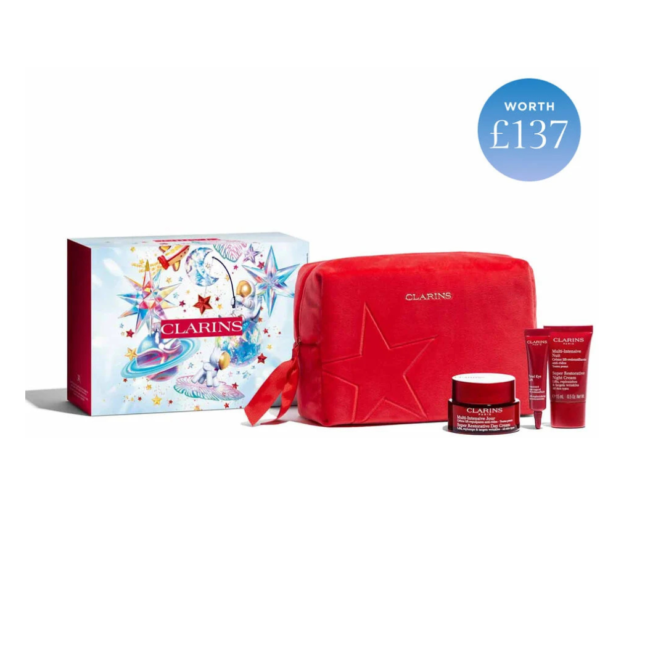 Clarins Haute Exigence Gift Set featuring premium skincare essentials for youthful skin. Includes rejuvenating serum and nourishing cream for radiant complexion.