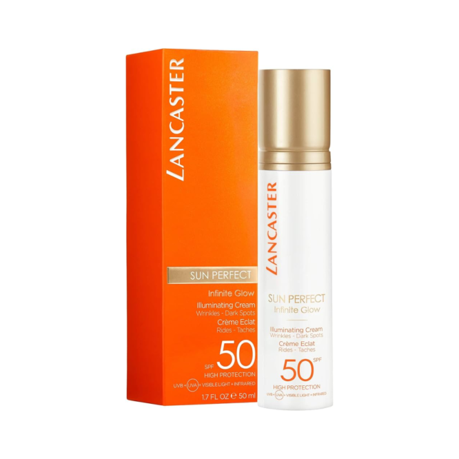 Hydrating Lancaster Sun Perfect Infinite Glow Illuminating Cream SPF50 50ml for radiant skin protection