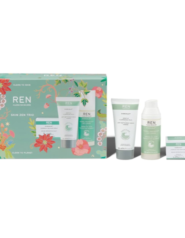 Ren Clean Skin Zen Trio Gift Set featuring 3 rejuvenating skincare products for a soothing and radiant complexion. Perfect for a thoughtful gift