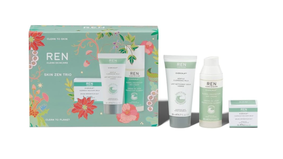 Ren Clean Skin Zen Trio Gift Set featuring 3 rejuvenating skincare products for a soothing and radiant complexion. Perfect for a thoughtful gift