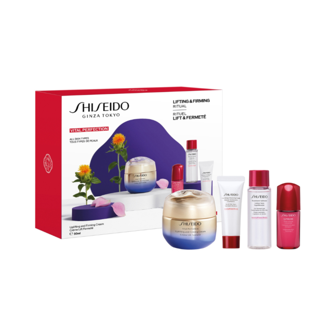 Shiseido Vital Perfection Gift Set featuring skincare essentials for a youthful glow