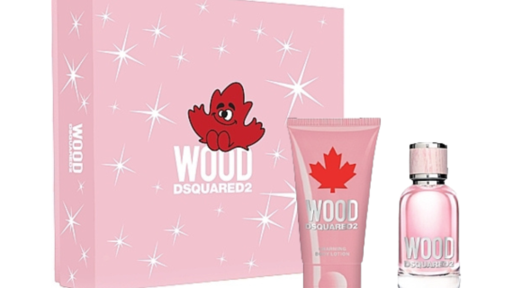 DSquared² Wood For Her Gift Set featuring 100ml EDT perfume and 150ml body lotion