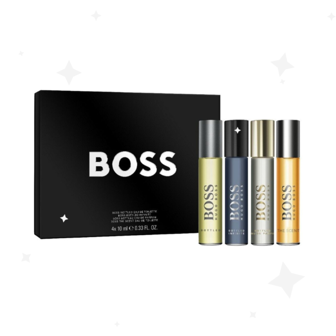 Luxury Hugo Boss Bottled Gift Set featuring 4 x 10ml vials of classic fragrances