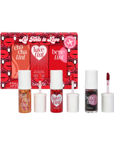 Benefit Lip Tints To Love Gift Set featuring three 6ml vibrant shades for a perfect pout