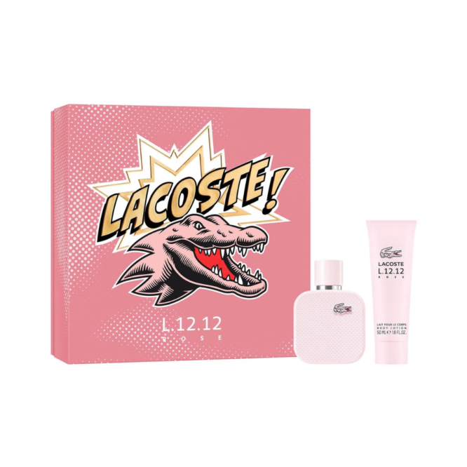 Lacoste L.12.12 Eau de Parfum Rose Gift Set featuring a 50ml EDP and 50ml Body Lotion