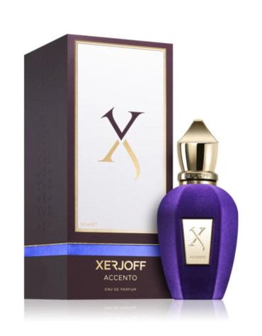 Xerjoff Accento Eau de Parfum 50ml Spray featuring a luxurious blend of fruity and floral notes in an elegant bottle